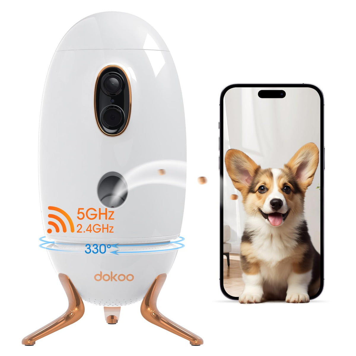 2K Dog Camera with Treat Dispenser, 330° View & Two-Way Audio