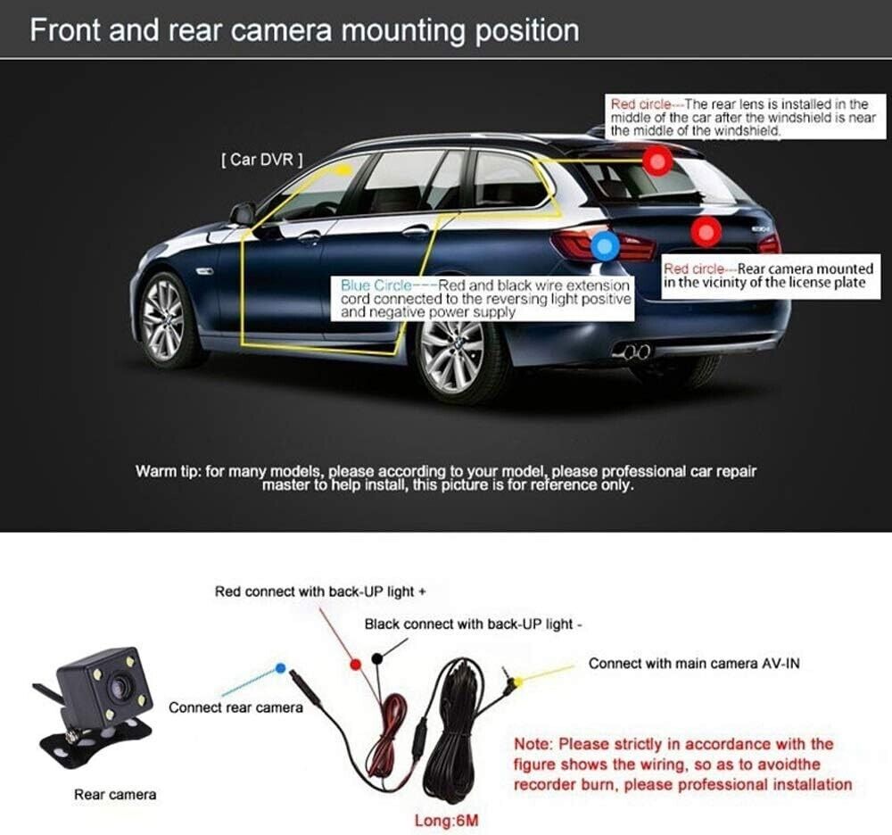 2.7" 1080P Front & Rear Dash Cam with Night Vision