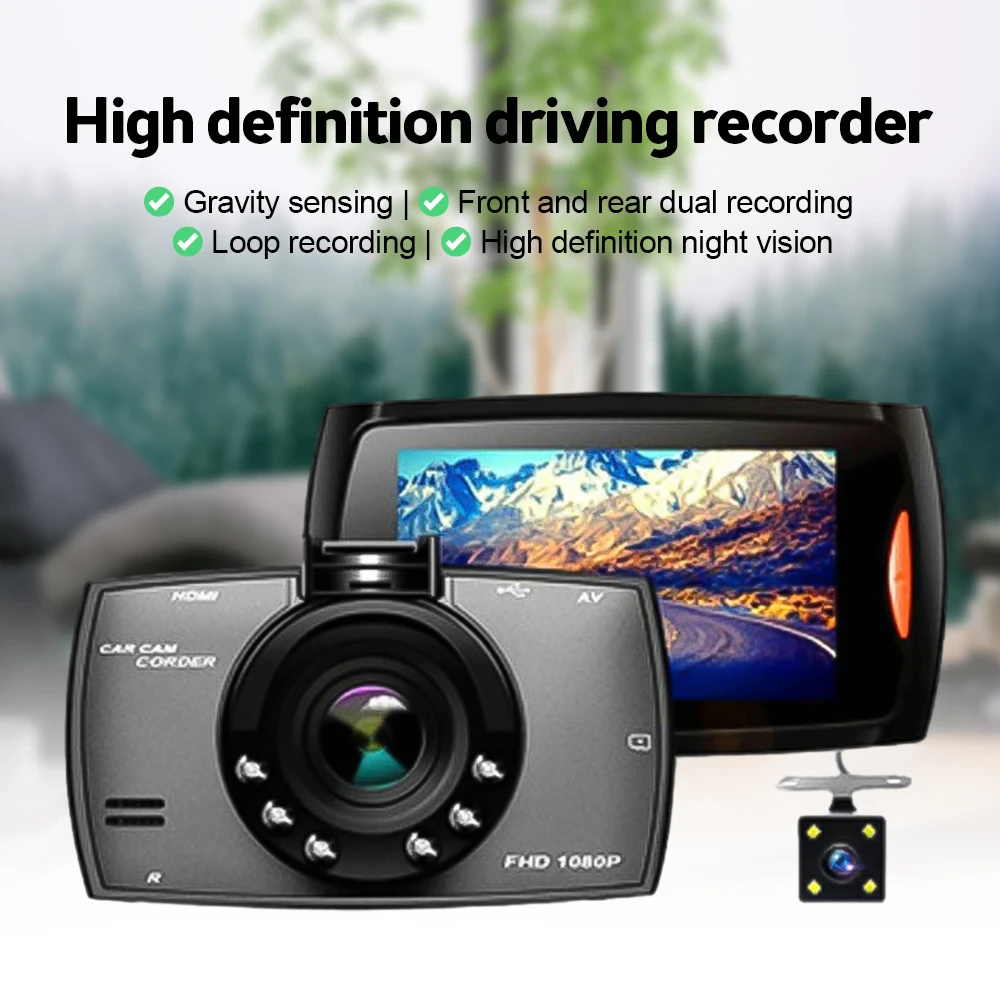 2.7" 1080P Front & Rear Dash Cam with Night Vision