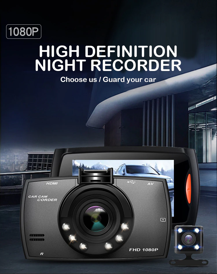 2.7" 1080P Front & Rear Dash Cam with Night Vision