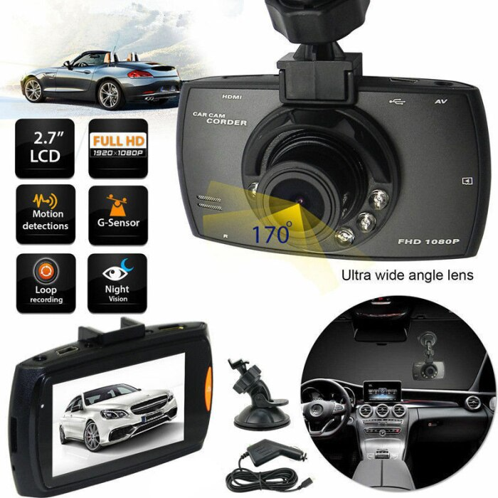 2.7" 1080P Front & Rear Dash Cam with Night Vision