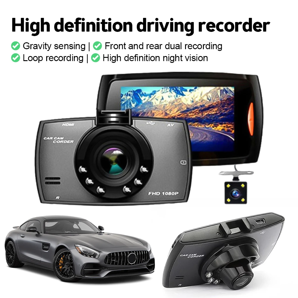 2.7" 1080P Front & Rear Dash Cam with Night Vision